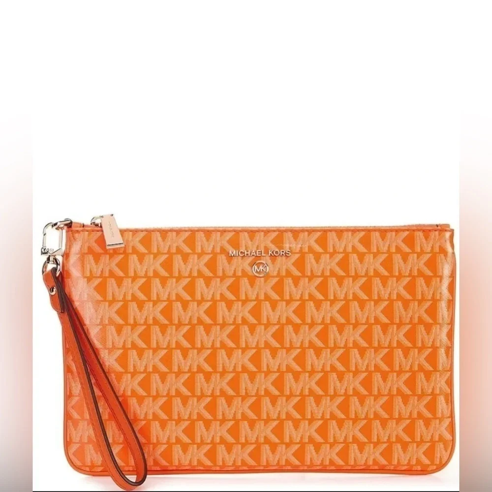 Michael Kors Logo Jet Set Charm Apricot Large Top Zip Wristlet